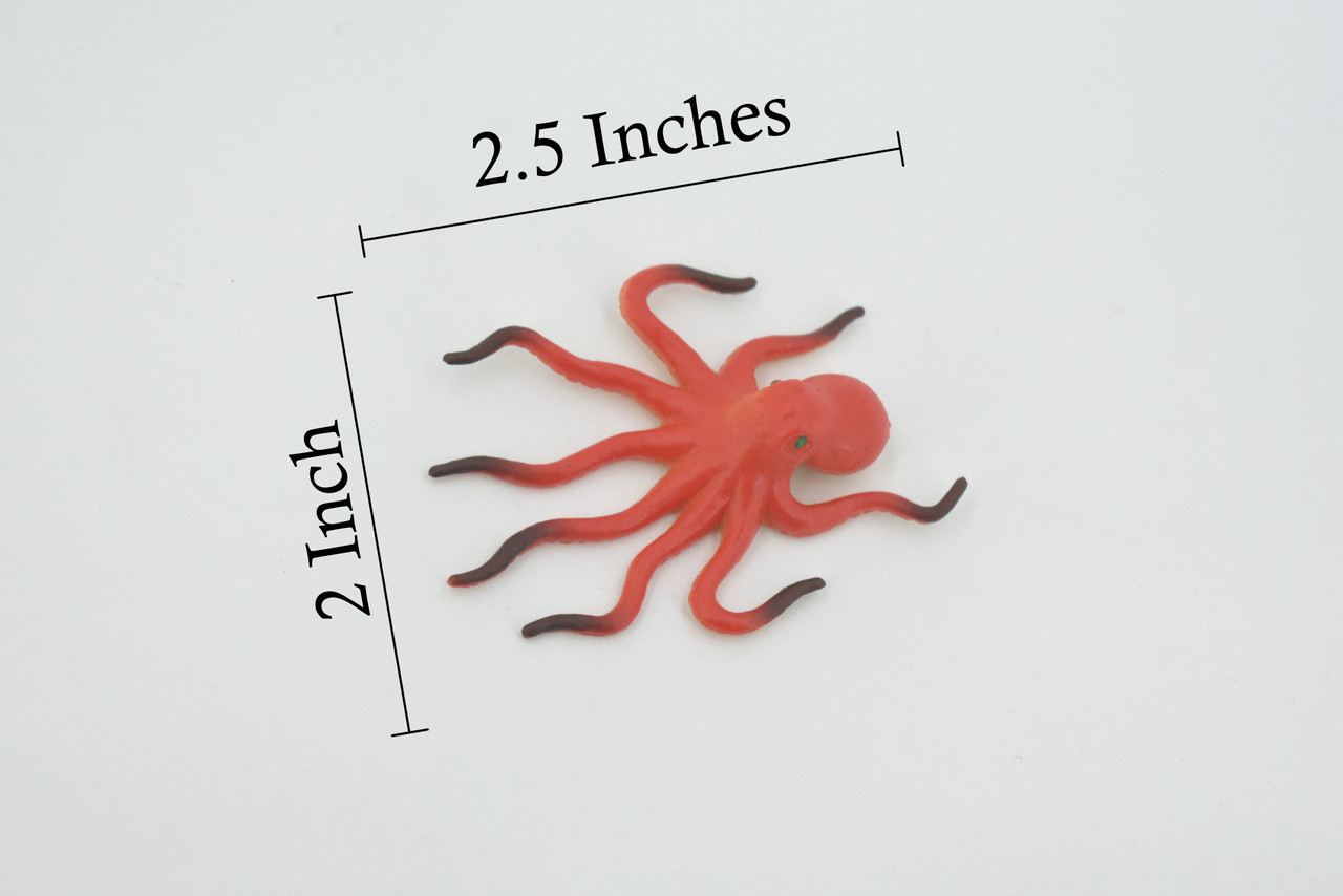 Octopus, Octopuses, Red, Rubber Octopodes, Educational, Realistic Hand Painted, Figure, Lifelike Figurine, Replica, Gift,       2 1/2"     F216 B36