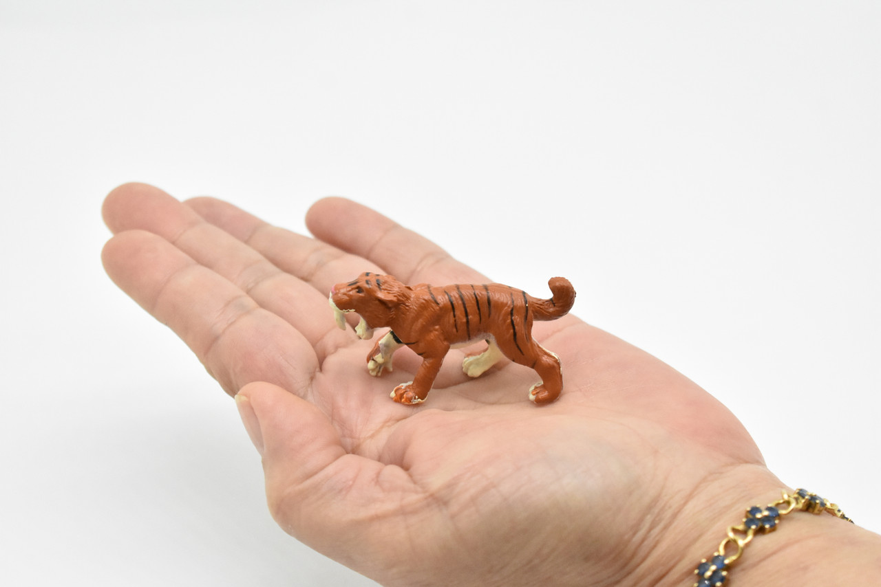 Saber-toothed Cat, Smilodon, Ice Age Mammal, Educational, Realistic, Hand Painted, Figure, Lifelike Model, Gift,   2 Inches. 