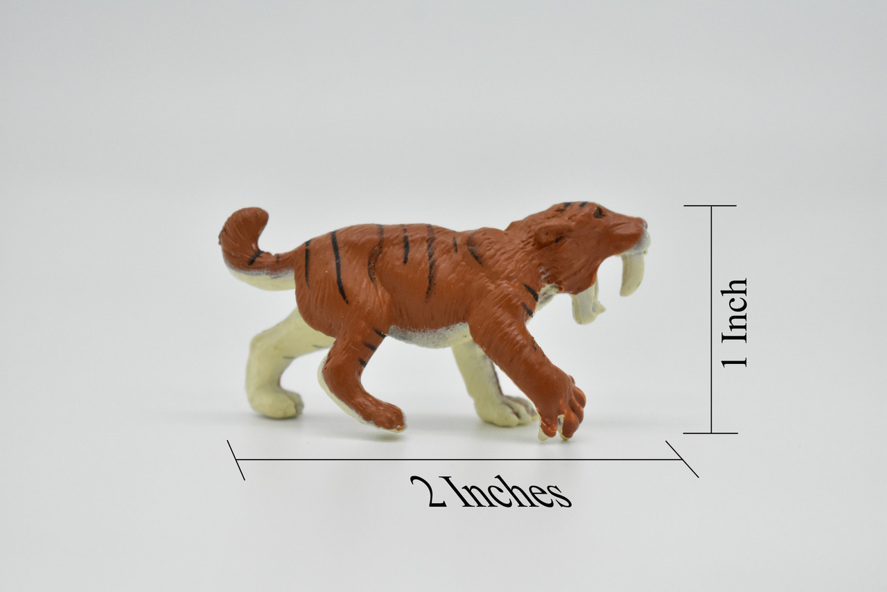 Saber-toothed Cat, Smilodon, Ice Age Mammal, Educational, Realistic, Hand Painted, Figure, Lifelike Model, Gift,   2 Inches. 