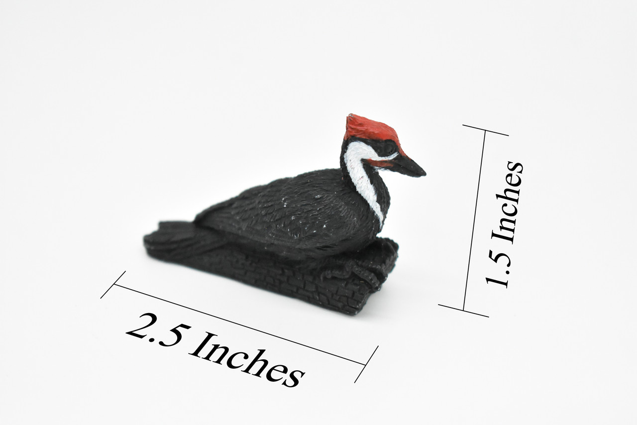 Pileated Woodpecker, Very Nice Rubber Bird, Educational, Realistic, Hand Painted, Figure, Lifelike Model, Figurine, Replica, Gift,   2 1/2"    F3391 B27
