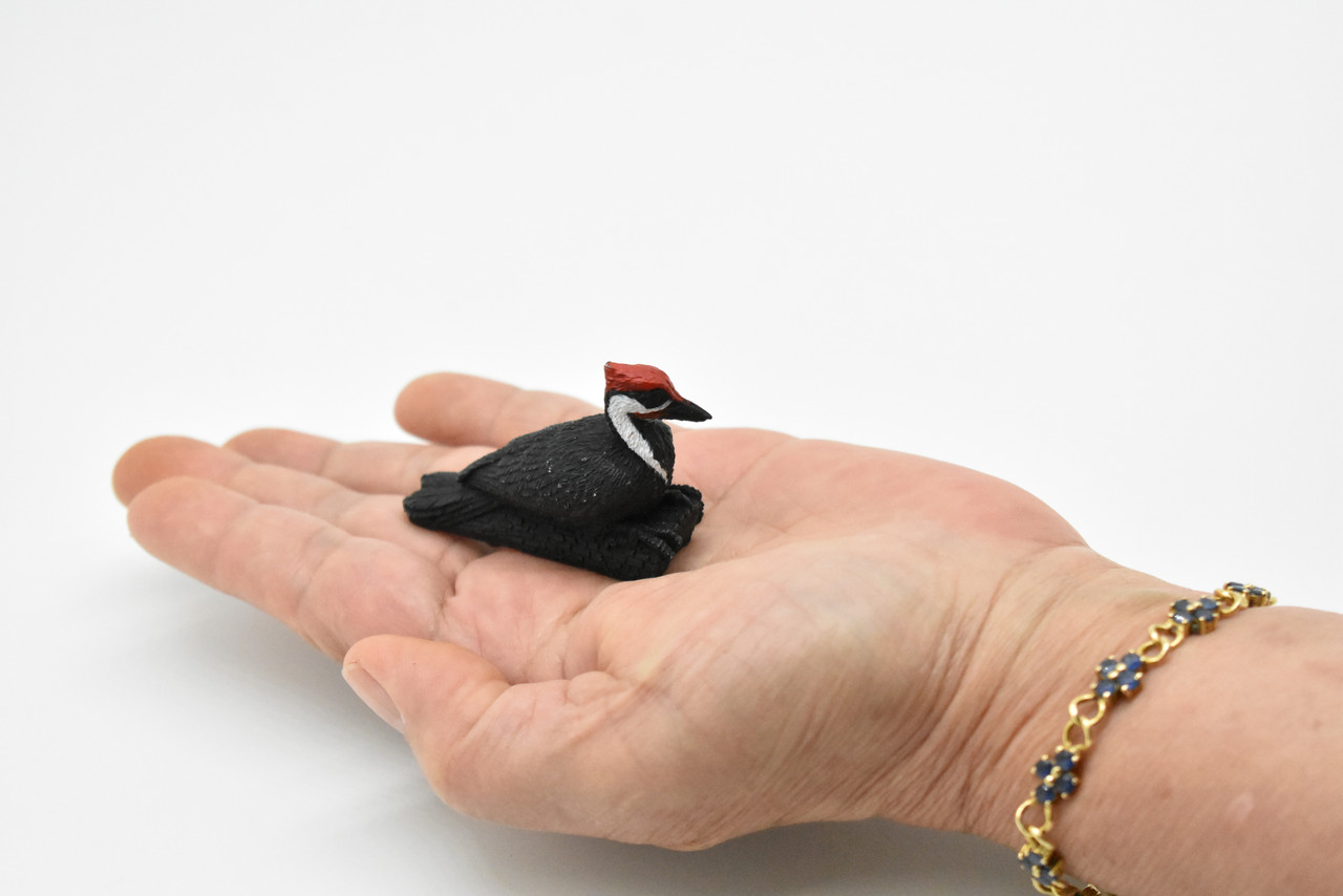 Pileated Woodpecker, Very Nice Rubber Bird, Educational, Realistic, Hand Painted, Figure, Lifelike Model, Figurine, Replica, Gift,   2 1/2"    F3391 B27
