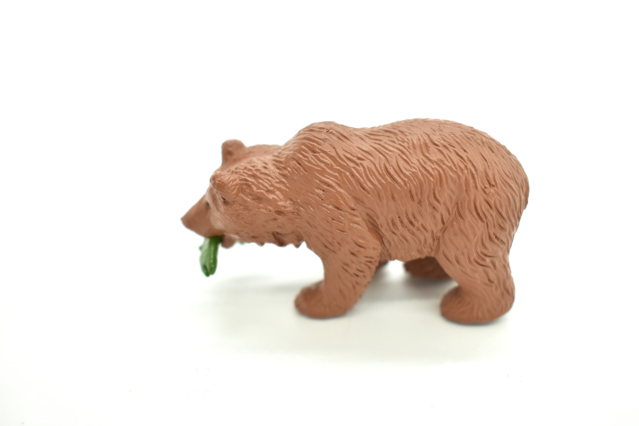 Grizzly Bear, Brown Bear with Fish, Hard Rubber, Hand Painted, Realistic, Very Nice Figure, Model, Replica, Toy, Kids, Educational, Gift,    2"  