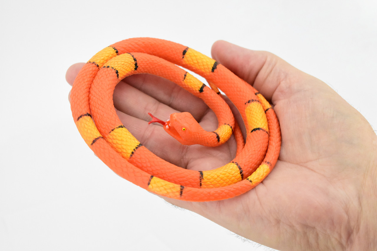 Snake, Orange with yellow bands, Rubber Reptile, Educational, Realistic Hand Painted, Figure, Lifelike Model, Figurine, Replica, Gift,       36"       F3580 B355