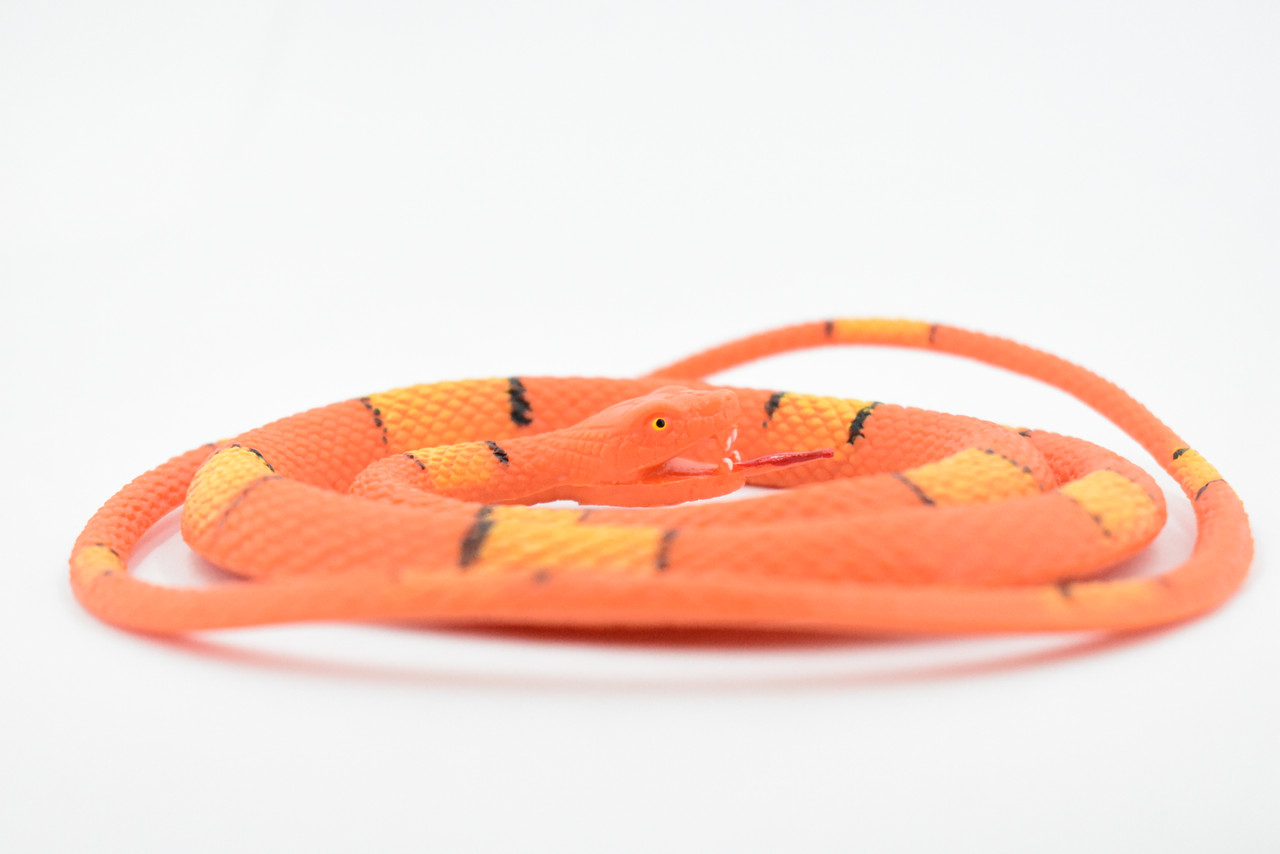 Snake, Orange with yellow bands, Rubber Reptile, Educational, Realistic Hand Painted, Figure, Lifelike Model, Figurine, Replica, Gift,       36"       F3580 B355