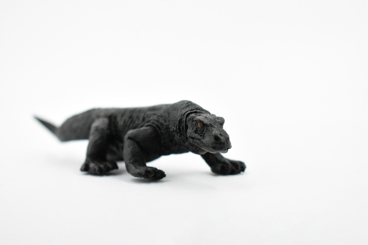 Komodo Dragon, Black, Lizard, Very Nice Rubber Reptile, Educational, Hand Painted, Realistic, Replica, Toys, Kids, Gift,    5 Inches. 