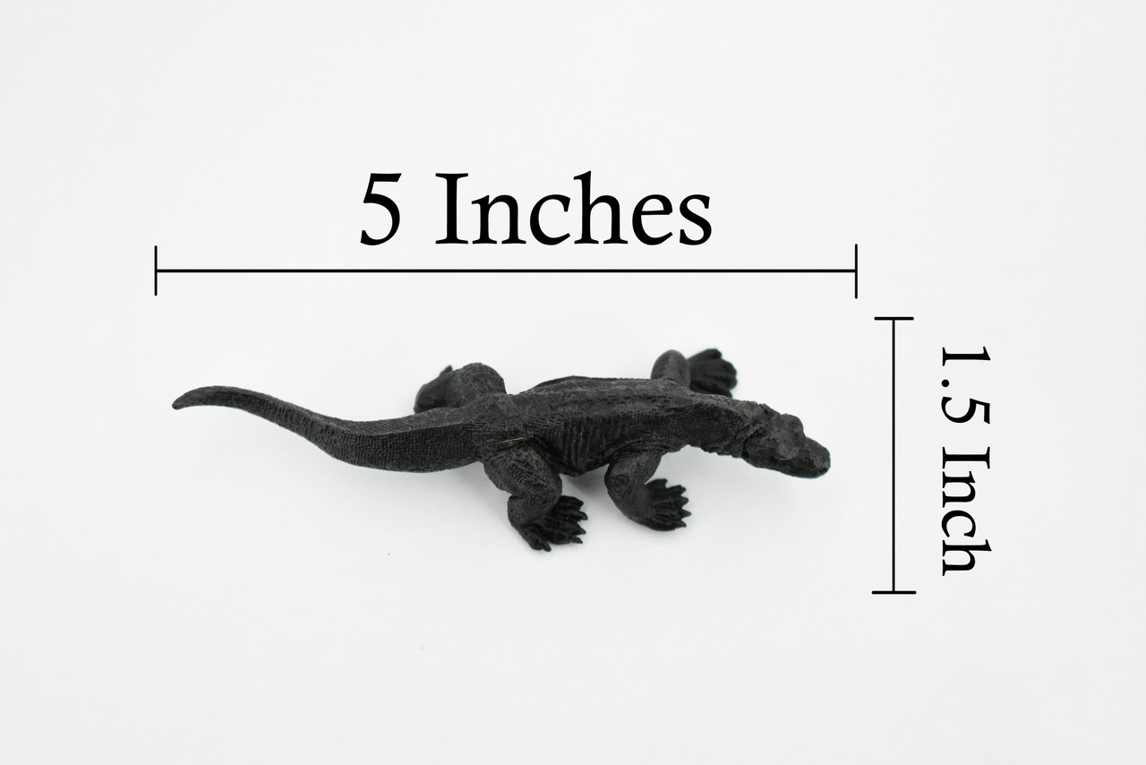 Komodo Dragon, Black, Lizard, Very Nice Rubber Reptile, Educational, Hand Painted, Realistic, Replica, Toys, Kids, Gift,    5 Inches. 