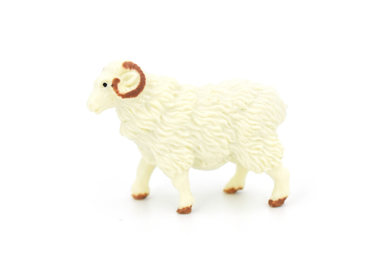 Sheep, Ram Domestic, White, Plastic Animal, Educational, Toy, Kids, Realistic Figure, Model, Figurine, Replica, Gift,  1.75"  F4152 B140       