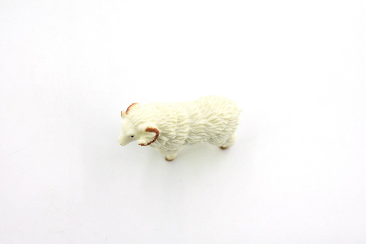 Sheep, Ram Domestic, White, Plastic Animal, Educational, Toy, Kids, Realistic Figure, Model, Figurine, Replica, Gift,  1.75"  F4152 B140       