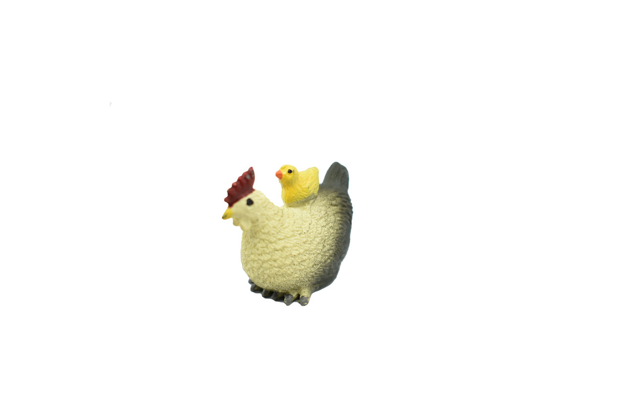Chicken, Hen with Chick,  Realistic Small Toy, Plastic Replica, Barn Farm Animal, Kids, Educational, Gift,     1 3/8" 