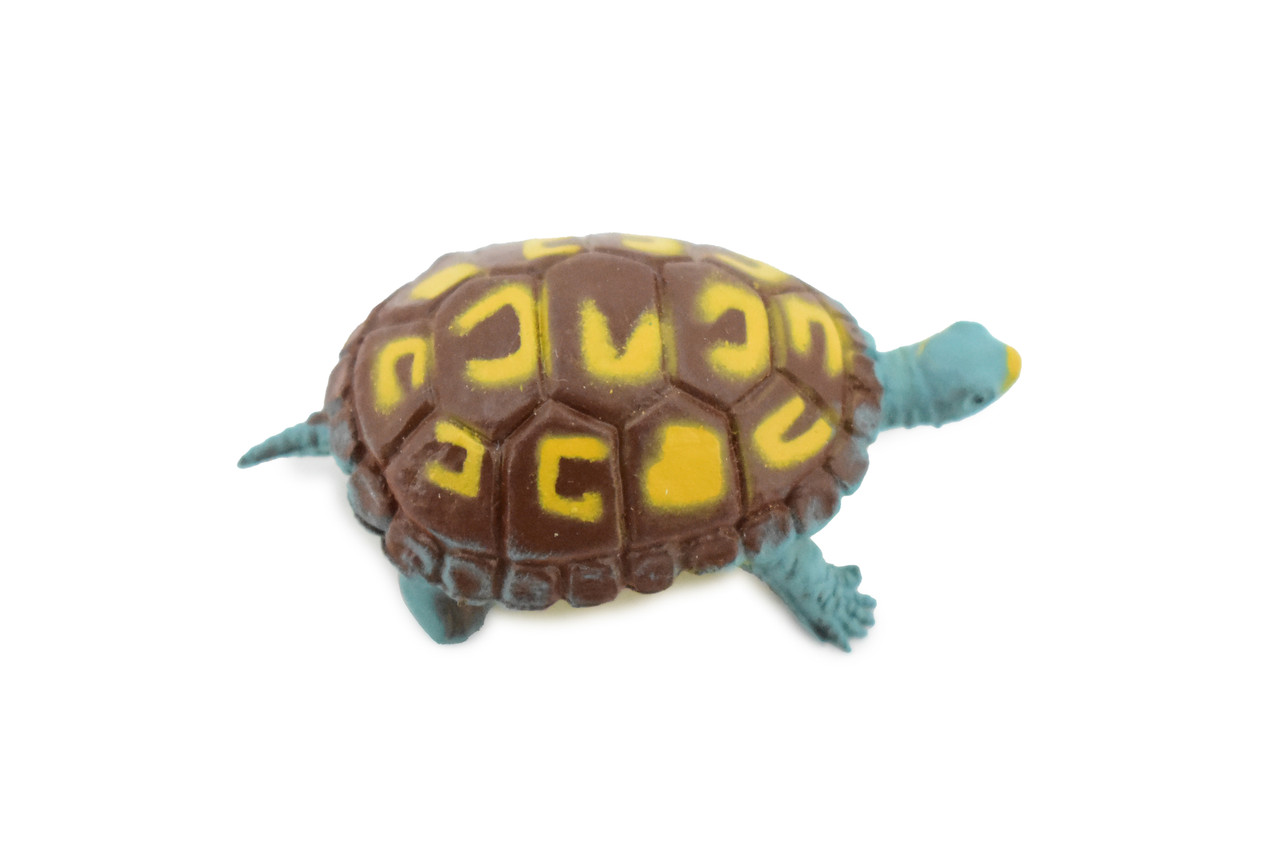 Turtle, Box Turtle, Tortoise, Rubber Reptile, Educational, Realistic, Hand Painted, Figure, Lifelike Model, Figurine, Replica,     2 Inches.