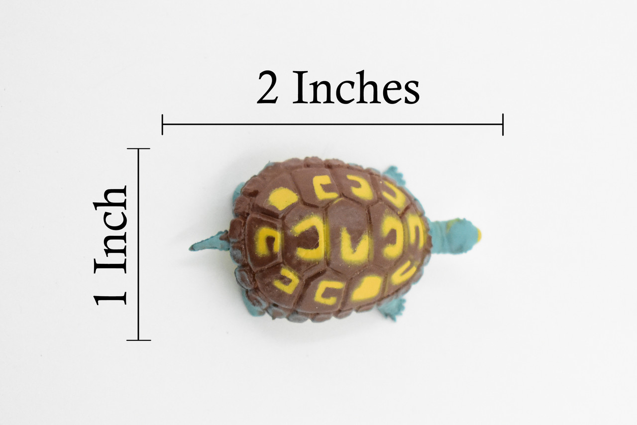 Turtle, Box Turtle, Tortoise, Rubber Reptile, Educational, Realistic, Hand Painted, Figure, Lifelike Model, Figurine, Replica,     2 Inches.