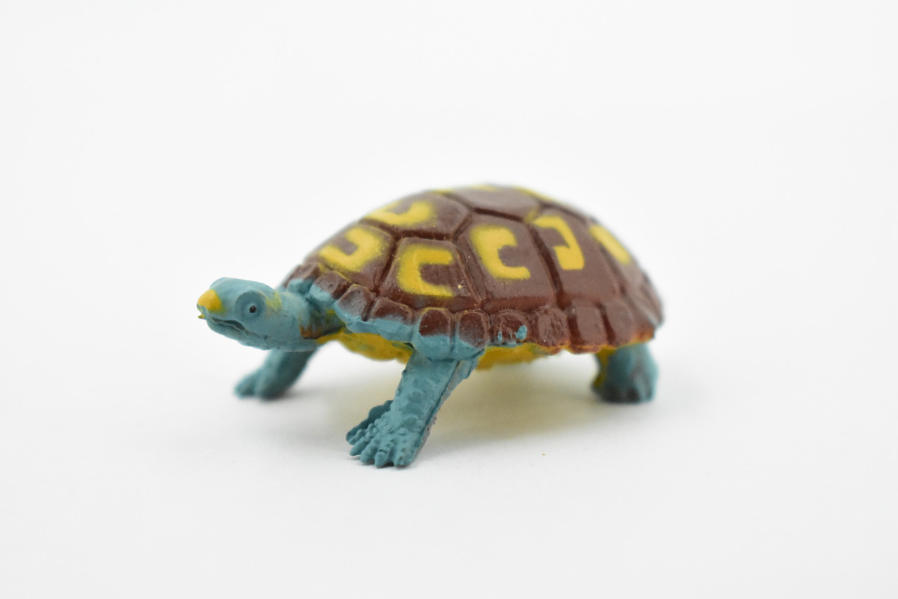 Turtle, Box Turtle, Tortoise, Rubber Reptile, Educational, Realistic, Hand Painted, Figure, Lifelike Model, Figurine, Replica, Gift,     2"      F427 B364