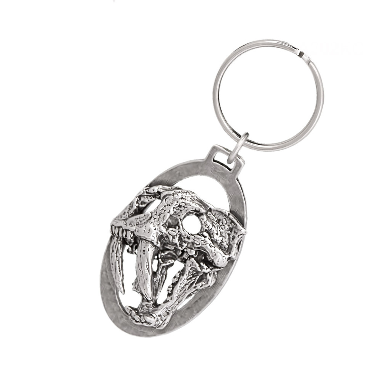 Saber Tooth Cat Skull Pewter Keychain, A202KC