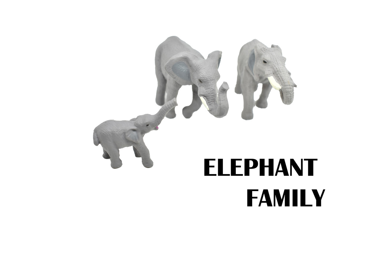 Elephant Family, Set of 3, Very Nice Rubber Design, Educational, Realistic Figure, Lifelike, Replica, Toy, Kids, Gift,     2 1/2 Inches. 