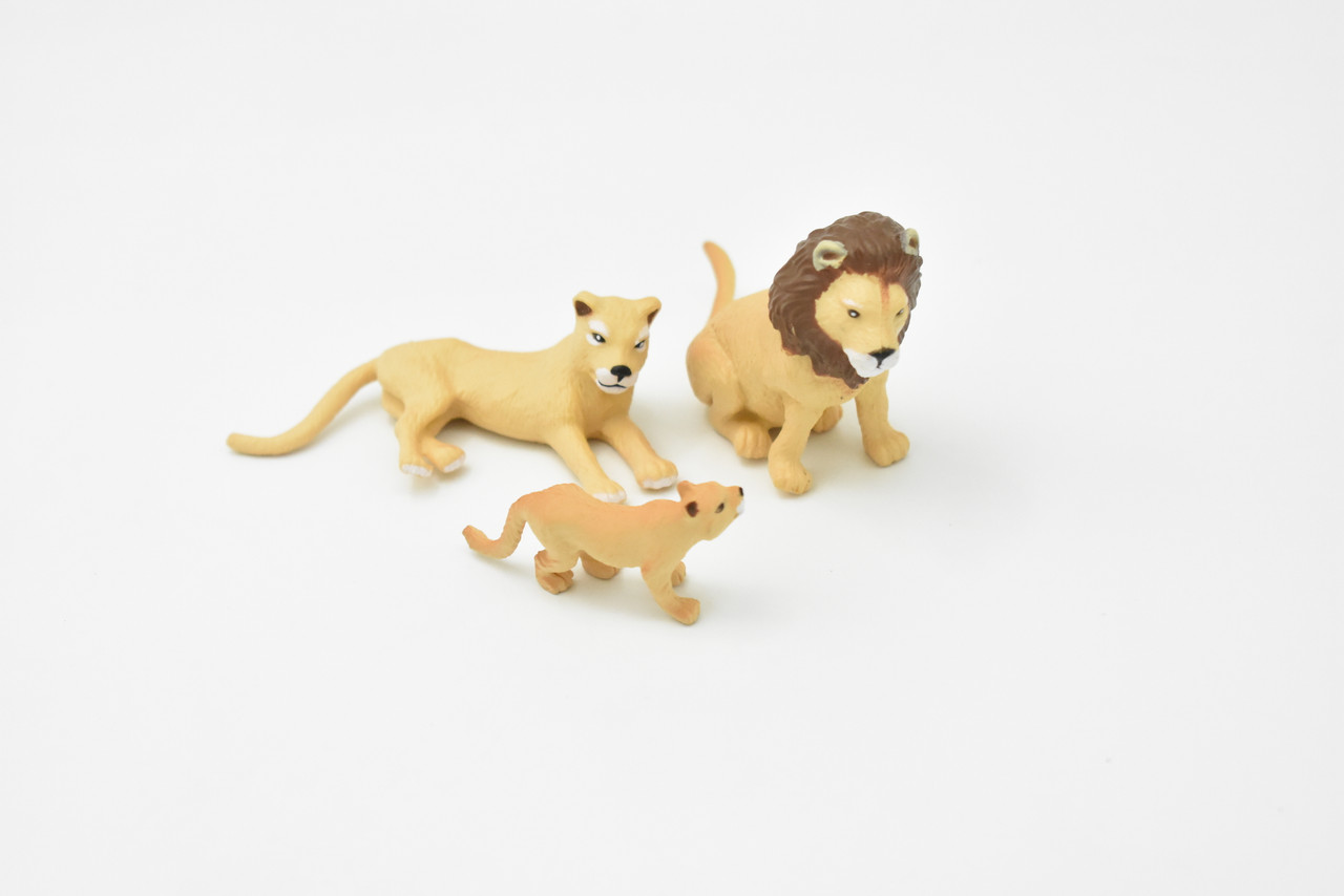 Male Lion, Lioness, Cub, Family Set of 3, Very Nice Rubber Design, Educational, Realistic Figure, Lifelike, Replica, Toy, Kids, Gift,   3 Inhces. 