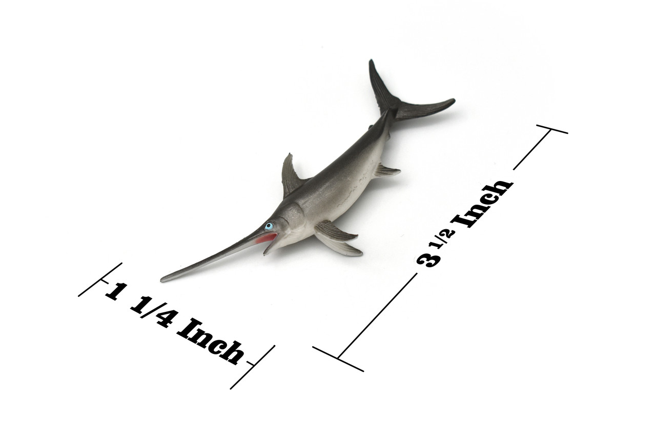 Swordfish, Broadbills, Billfish, Rubber Fish, Realistic Toy Figure, Model, Replica, Kids, Hand Painted, Educational, Gift,      3 1/2" 