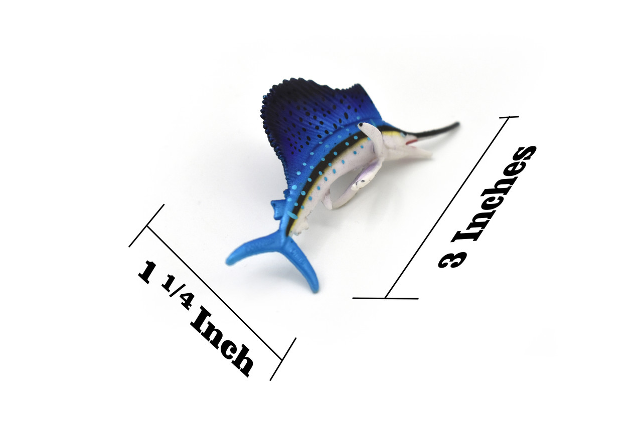 Sailfish, Billfish, Museum Quality, Hand Painted, Rubber Fish, Realistic Toy Figure, Model, Replica, Kids, Educational, Gift,      3"