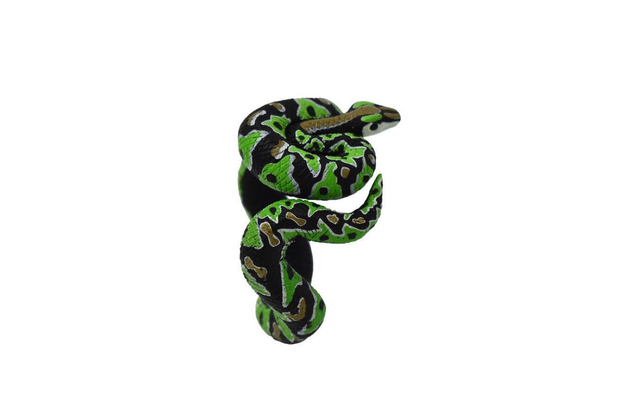 Snake, Bracelet, Emerald Boa, Coiled, Rubber Reptile, Educational, Realistic Hand Painted, Figure, Lifelike Model, Figurine, Replica,     2 1/2 Inches.
