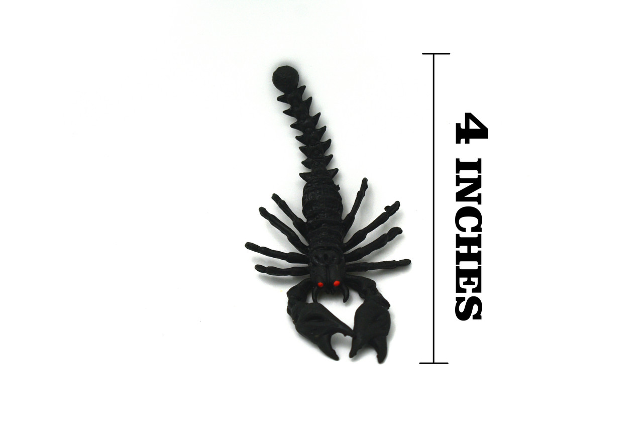 Scorpion, Black, Soft Rubber, Arachnids, Realistic Figure, Model, Replica, Toys, Kids, Educational, Gift,      5 Inches.