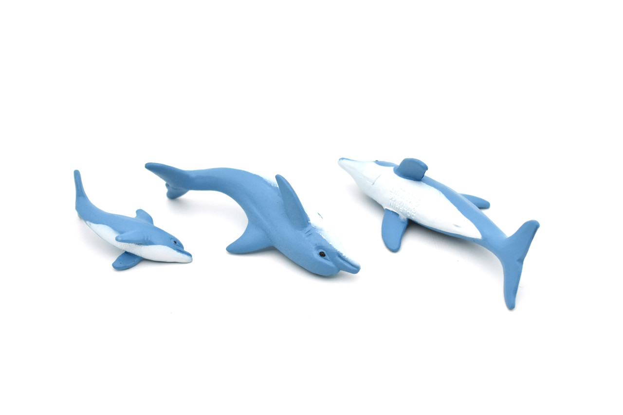 Dolphin Family, Set of 3, Very Nice Rubber Design, Educational, Realistic Figure, Lifelike, Replica,Toy, Kids, Gift,   3"   F3915 B619