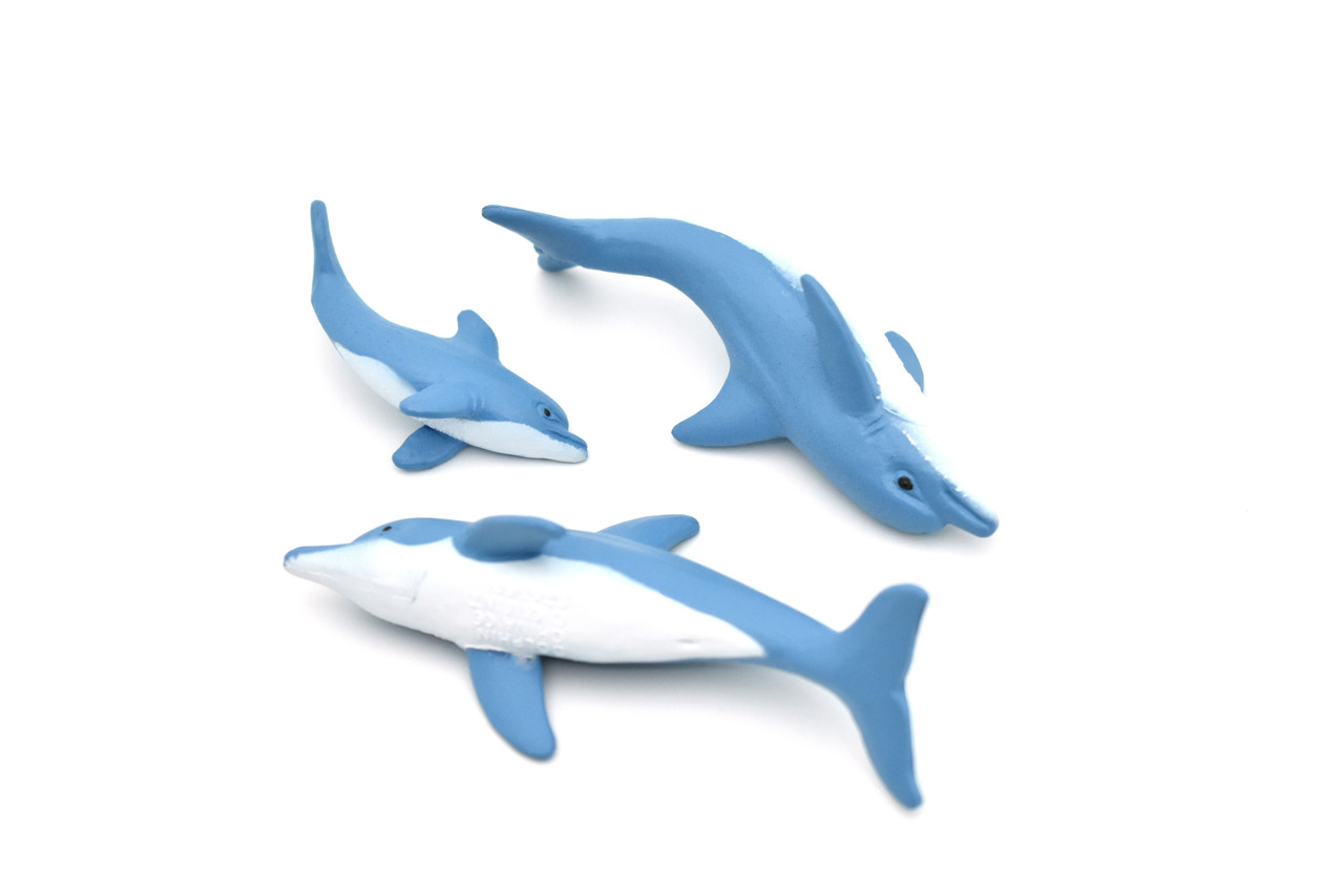 Dolphin Family, Set of 3, Very Nice Rubber Design, Educational, Realistic Figure, Lifelike, Replica,Toy, Kids, Gift,   3"   F3915 B619
