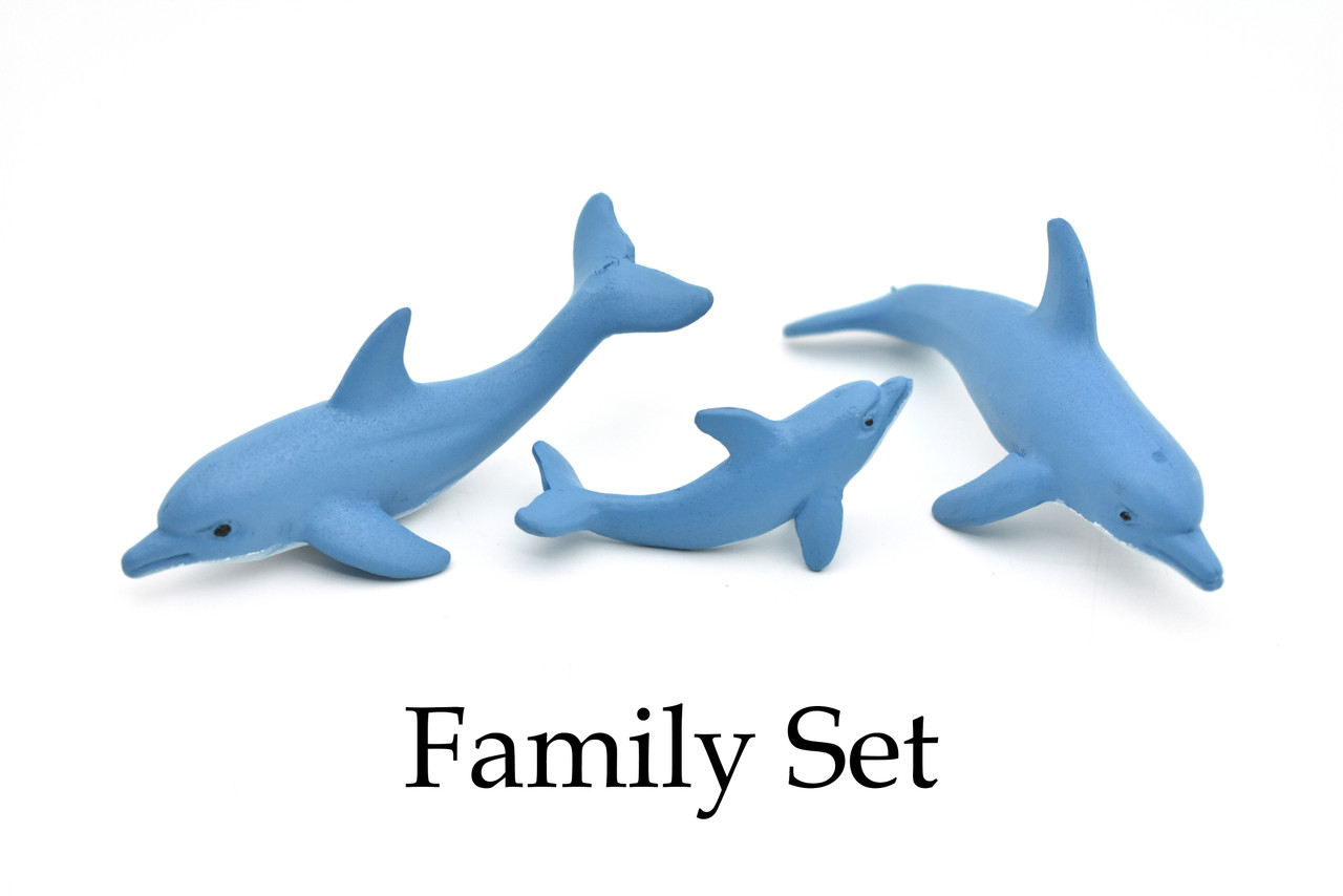 Dolphin Family, Set of 3, Very Nice Rubber Design, Educational, Realistic Figure, Lifelike, Replica,Toy, Kids, Gift,   3 Inches.