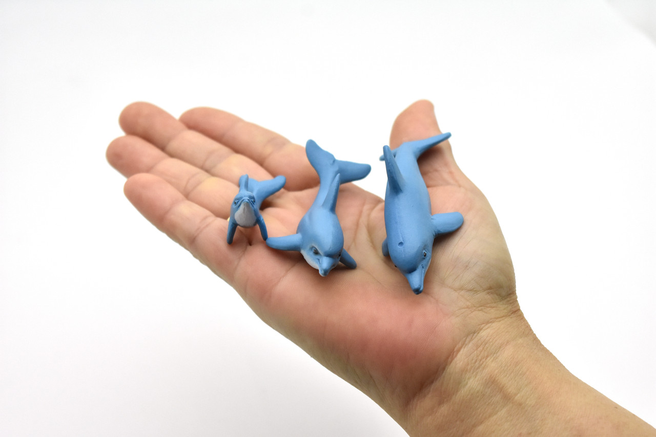 Dolphin Family, Set of 3, Very Nice Rubber Design, Educational, Realistic Figure, Lifelike, Replica,Toy, Kids, Gift,   3 Inches.