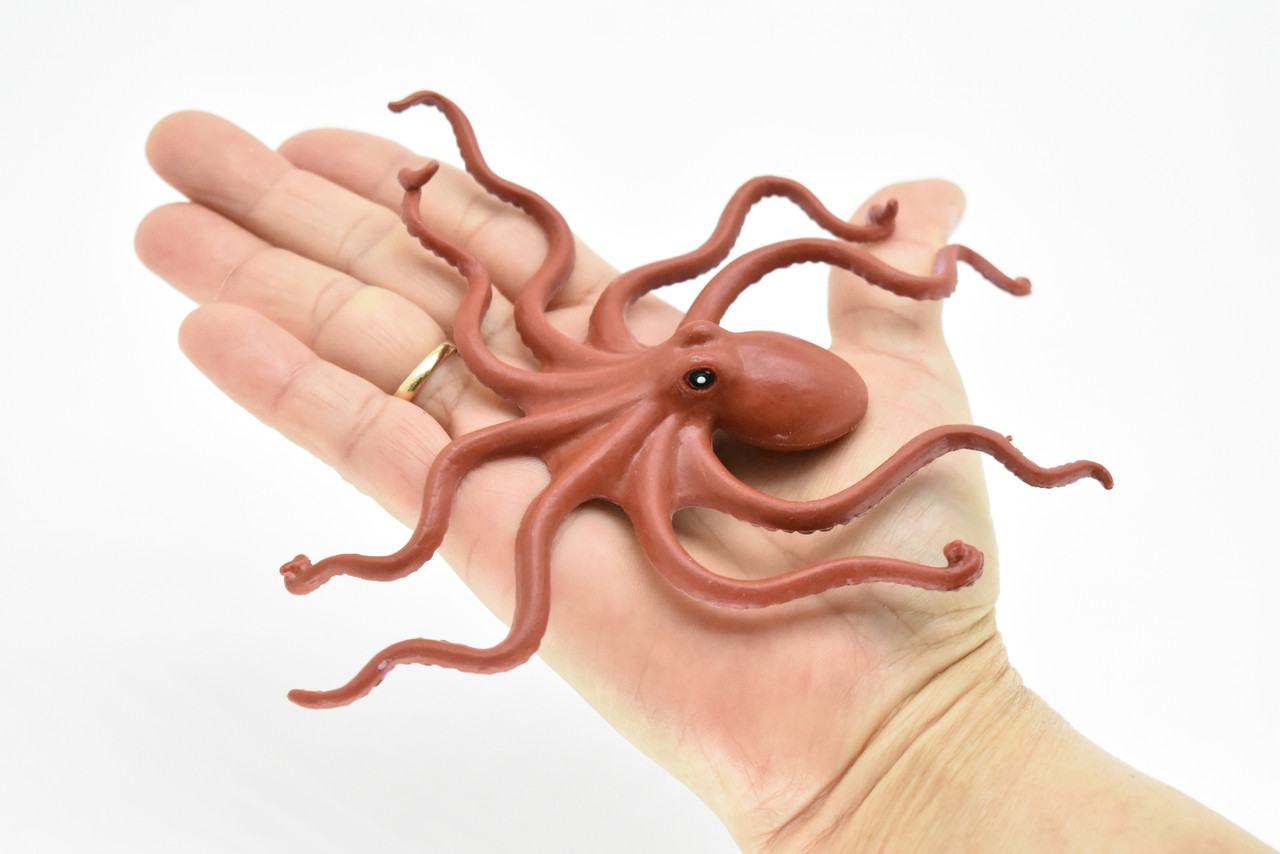 Octopus, Reddish Brown, Octopus, Octopuses, Rubber, Octopodes, Educational, Realistic Hand Painted, Figure, Lifelike Figurine, Replica,  5 1/2 Inches. 