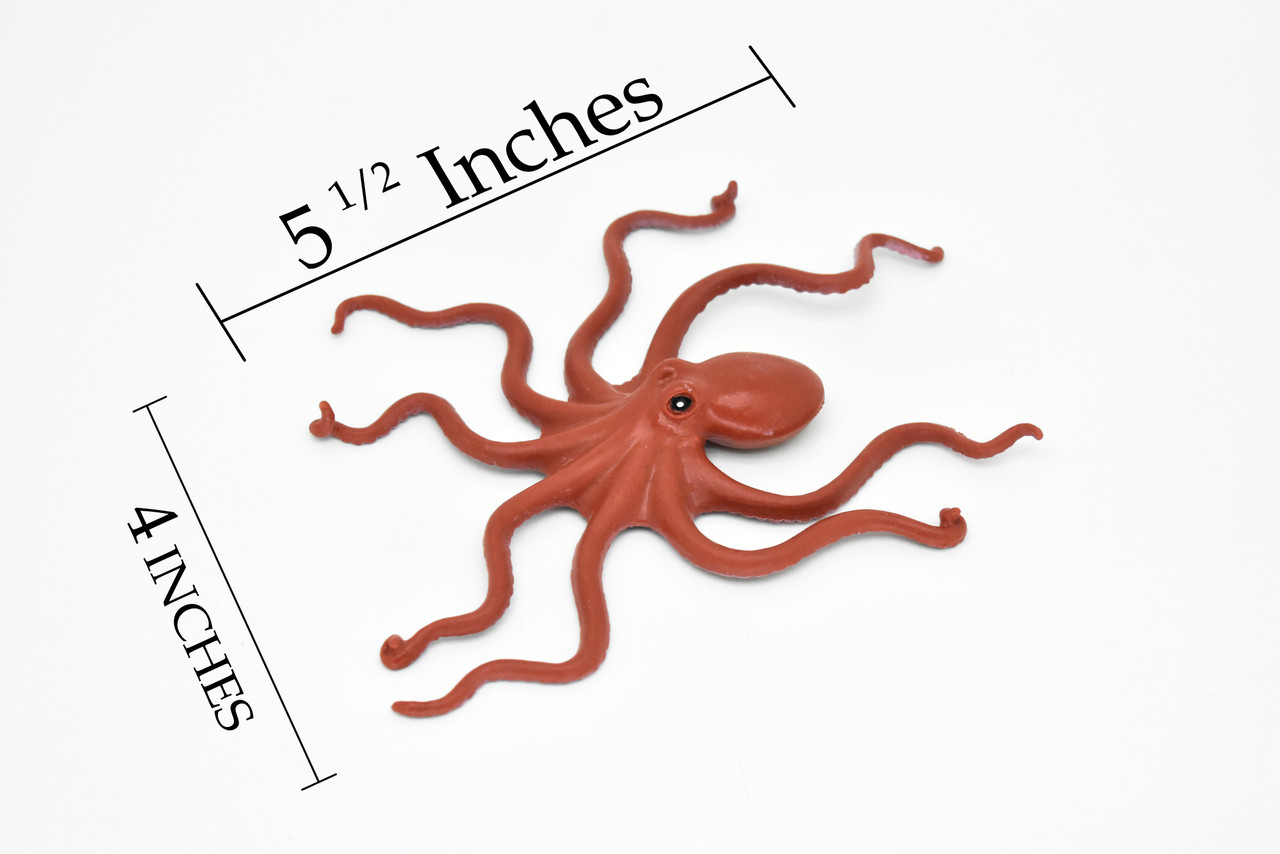 Octopus, Reddish Brown, Octopus, Octopuses, Rubber, Octopodes, Educational, Realistic Hand Painted, Figure, Lifelike Figurine, Replica,  5 1/2 Inches. 