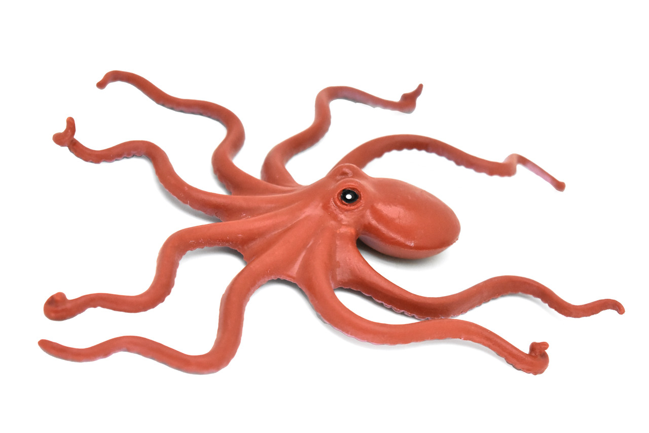 Octopus, Reddish Brown, Octopus, Octopuses, Rubber, Octopodes, Educational, Realistic Hand Painted, Figure, Lifelike Figurine, Replica,  5 1/2 Inches. 