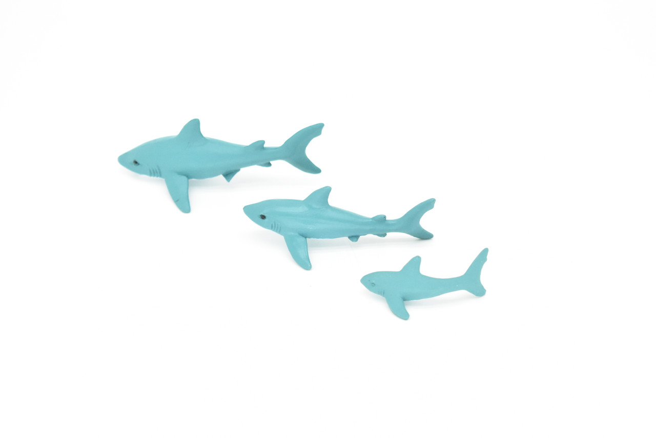 Great white Shark, Set of Three, Very Nice Rubber Design, Educational, Realistic Figure, Lifelike, Replica, Toy, Kids, Gift,   4 Inches.    F3913 B619