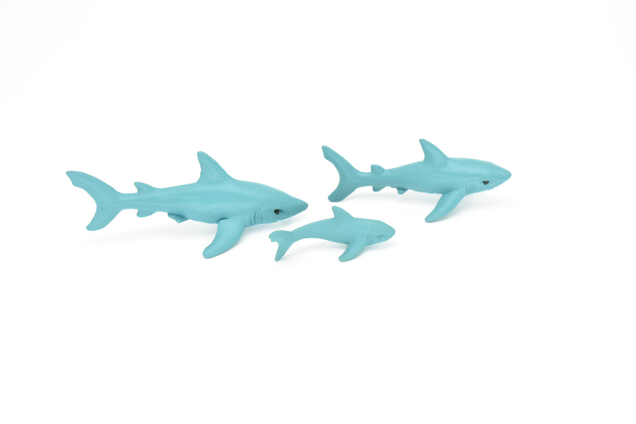 Great white Shark, Set of Three, Realistic Toy Model Plastic Replica, Kids Educational Gift  4"   F3913 B619