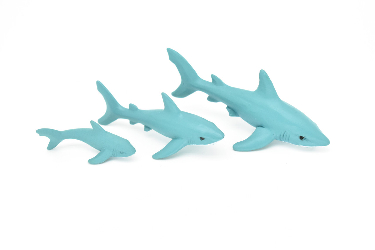 Great white Shark, Set of Three, Very Nice Rubber Design, Educational, Realistic Figure, Lifelike, Replica, Toy, Kids, Gift,   4 Inches.