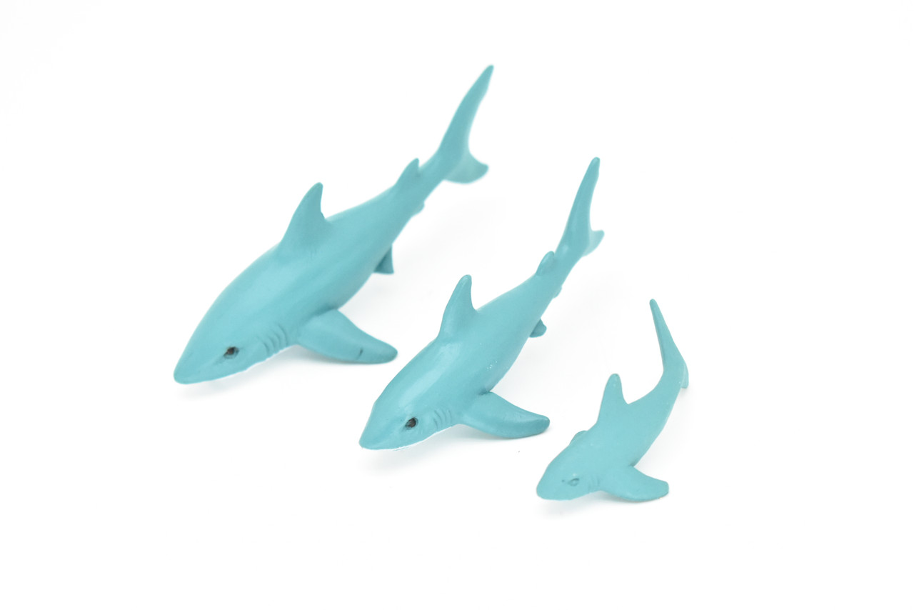 Great white Shark, Set of Three, Very Nice Rubber Design, Educational, Realistic Figure, Lifelike, Replica, Toy, Kids, Gift,   4 Inches.