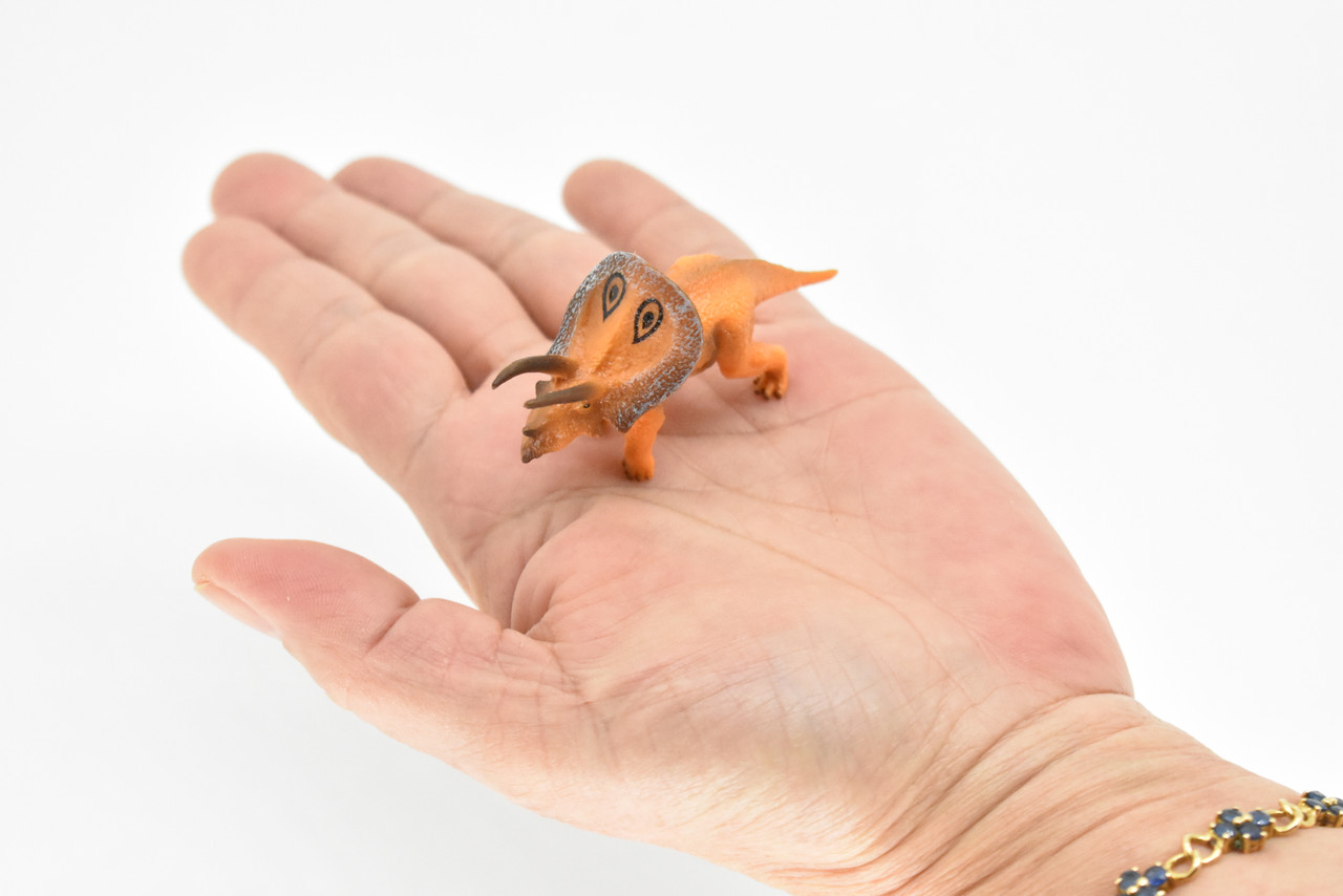 Torosaurus Dinosaur, Museum Quality, Animal, Educational, Realistic Hand Painted, Figure, Lifelike Model, Vintage Replica, Toy,  2 3/4 Inches. 