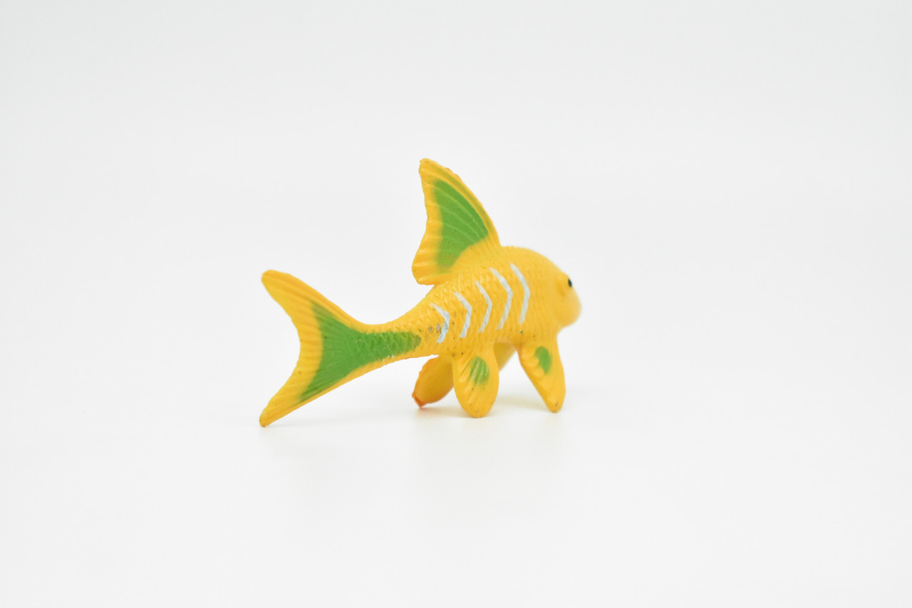 Tropical Fish, Yellow, Hand Painted, Realistic, Solid Rubber, Saltwater Fish, Educational Model,  Figure, Lifelike, Diorama Model, Figurine, Replica, Toy, 2 1/2 Inches. 