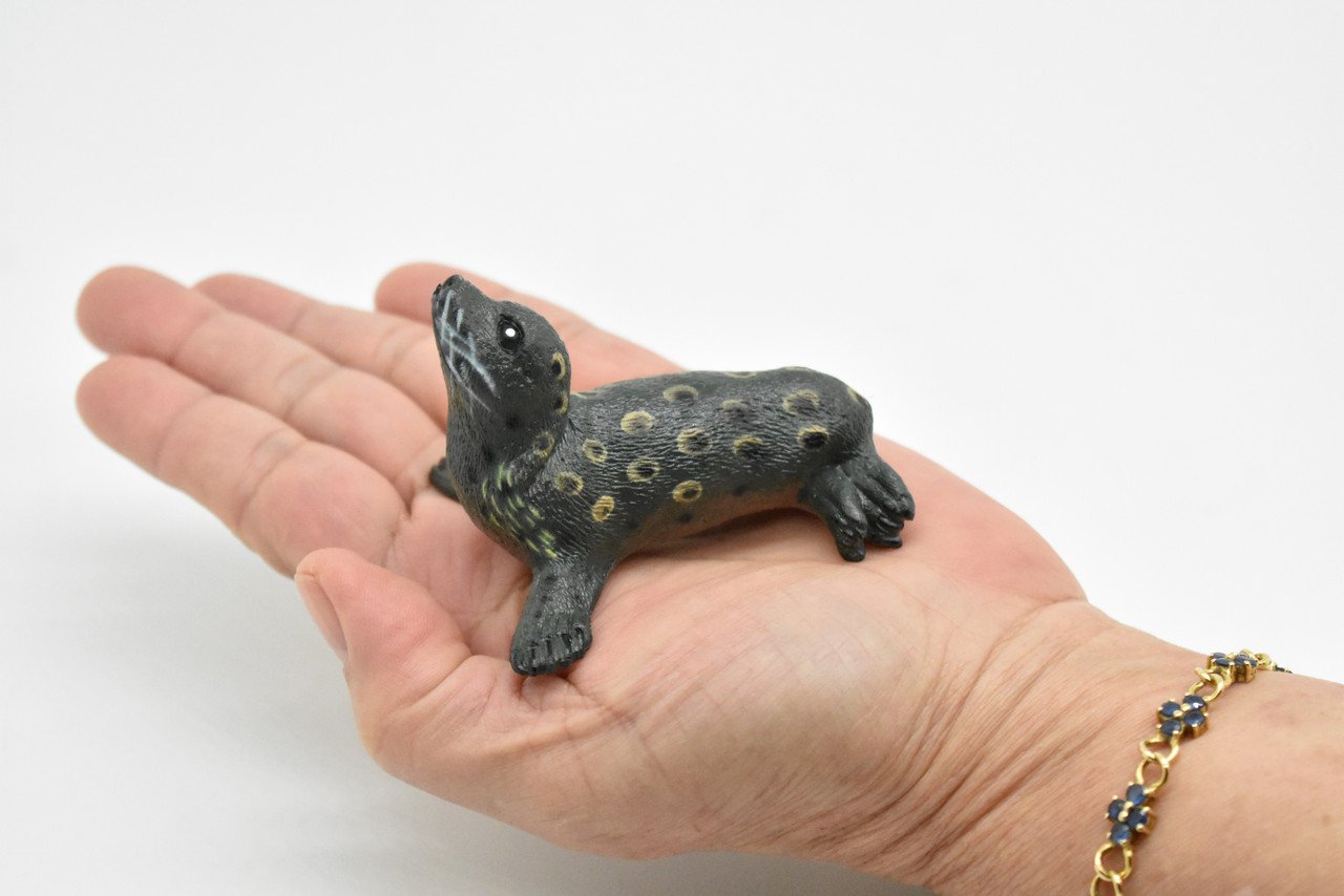 Spotted Seal, Realistic, Plastic Animal Design, Educational, Hand Painted, Figure, Lifelike, Diorama Model, Replica, Toy,  2 1/2 Inches