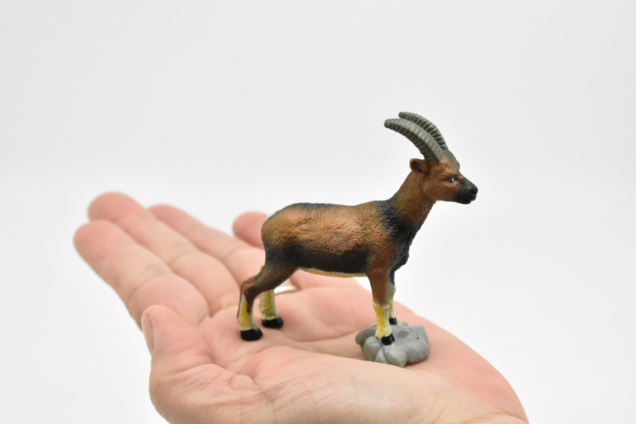 Goat, Feral, Hand Painted, Realistic Plastic Animal Design, Educational, Figure, Lifelike, Diorama Model, Figurine, Replica, Toy,  4 Inches.  