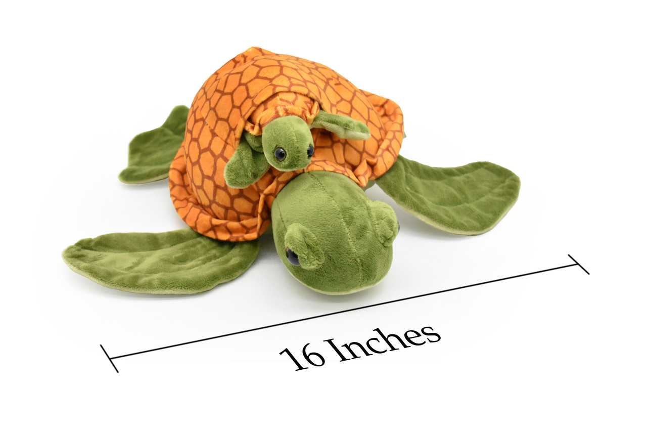 Sea Turtle with Baby, Plush Animal, Soft, Stuffed, Toy, Educational, Realistic, Turtle Design, Educational, Figure, Lifelike, Replica, Gift,      15