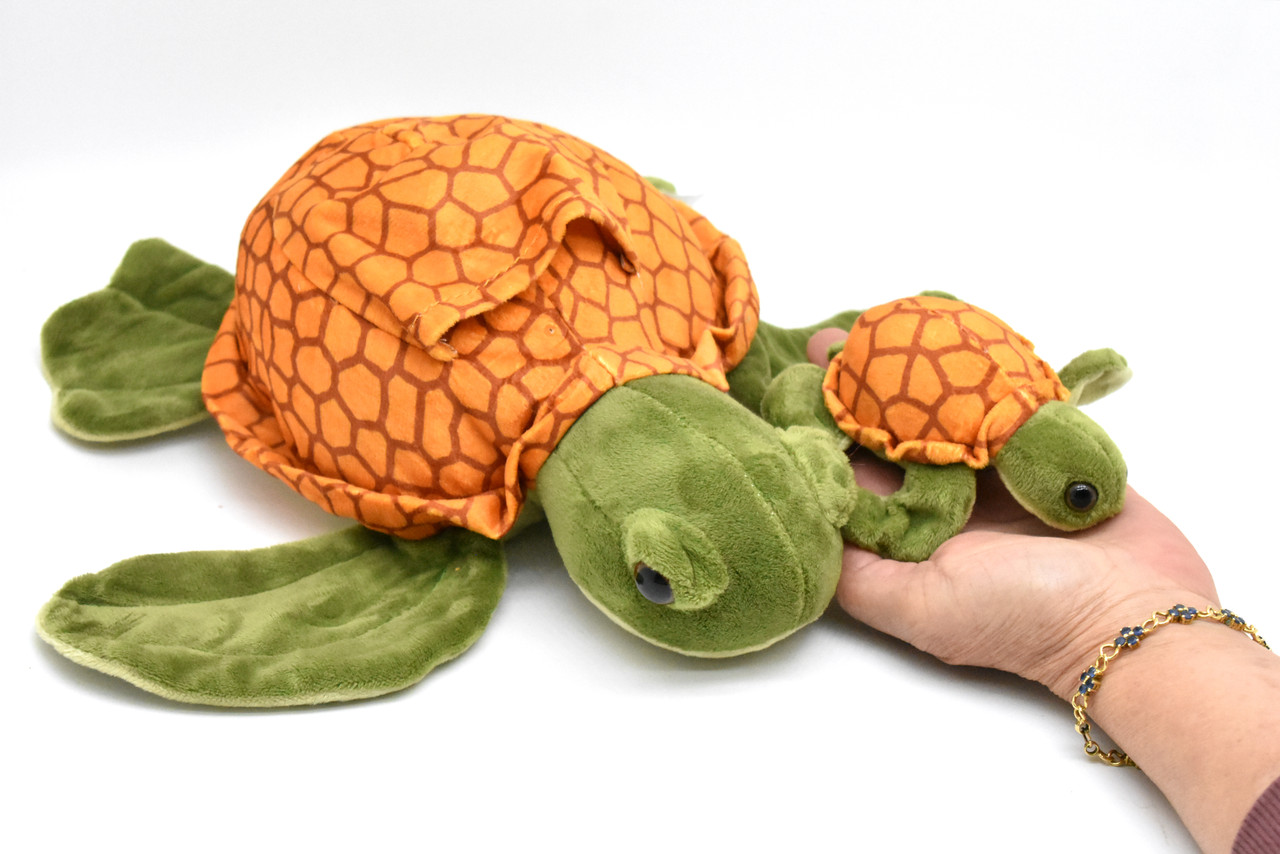 Sea Turtle with Baby, Plush Animal, Soft, Stuffed, Toy, Educational, Realistic, Turtle Design, Educational, Figure, Lifelike, Replica, Gift,      15