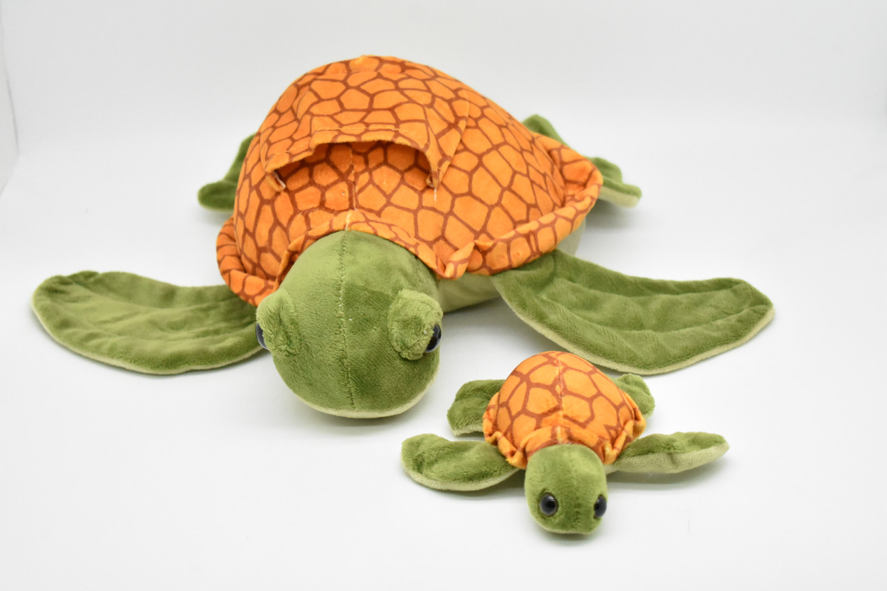 Sea Turtle with Baby, Plush Animal, Soft, Stuffed, Toy, Educational, Realistic, Turtle Design, Educational, Figure, Lifelike, Replica, Gift,      15