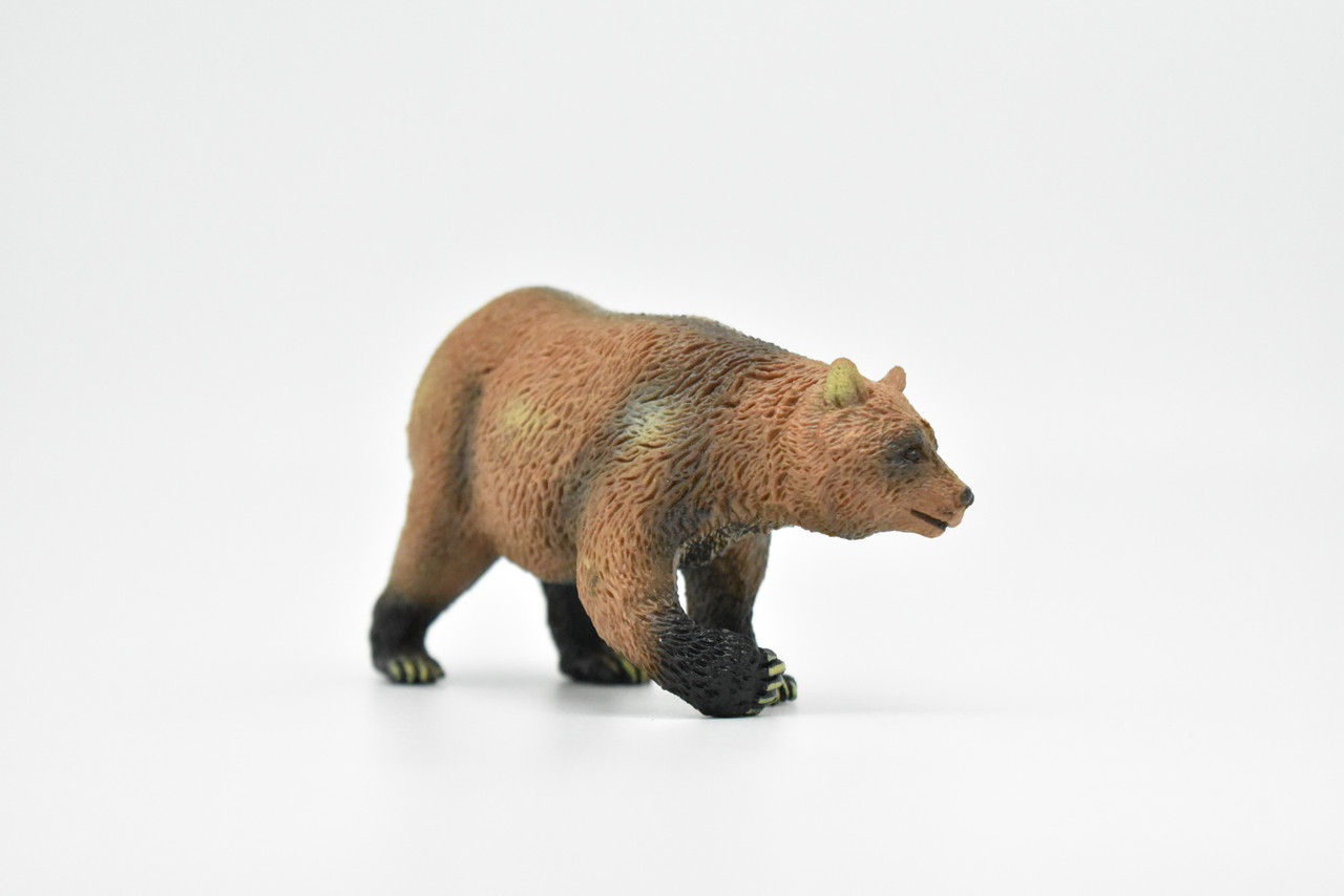 Grizzly Bear, North American brown bear, Museum Quality, Hand Painted, Plastic Animal, Educational, Realistic, Lifelike Diorama Model, Toy, Kids,  4 Inches.  