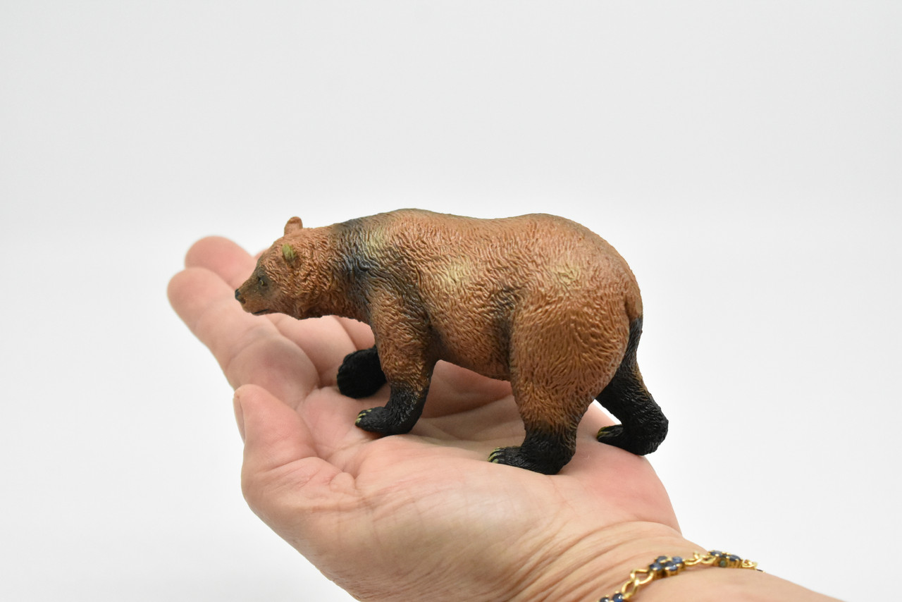 Grizzly Bear, North American brown bear, Museum Quality, Hand Painted, Plastic Animal, Educational, Realistic, Lifelike Diorama Model, Toy, Kids,  4 Inches.  
