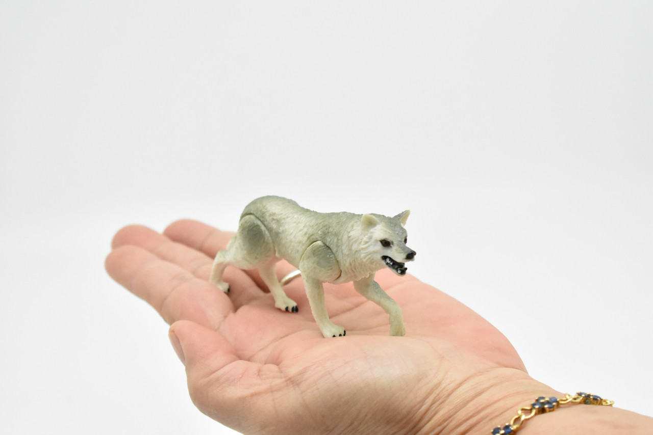Artic Wolf, White wolf, Museum Quality, Movable Legs, Hand Painted, Realistic, Plastic Animal Design, Educational, Diorama Model, Lifelike, Toy,  4 Inches. 