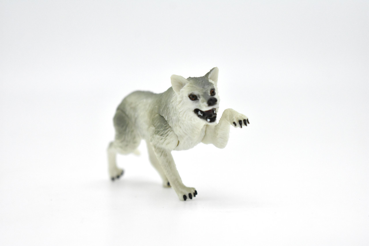 Artic Wolf, White wolf, Museum Quality, Movable Legs, Hand Painted, Realistic, Plastic Animal Design, Educational, Diorama Model, Lifelike, Toy,  4 Inches. 