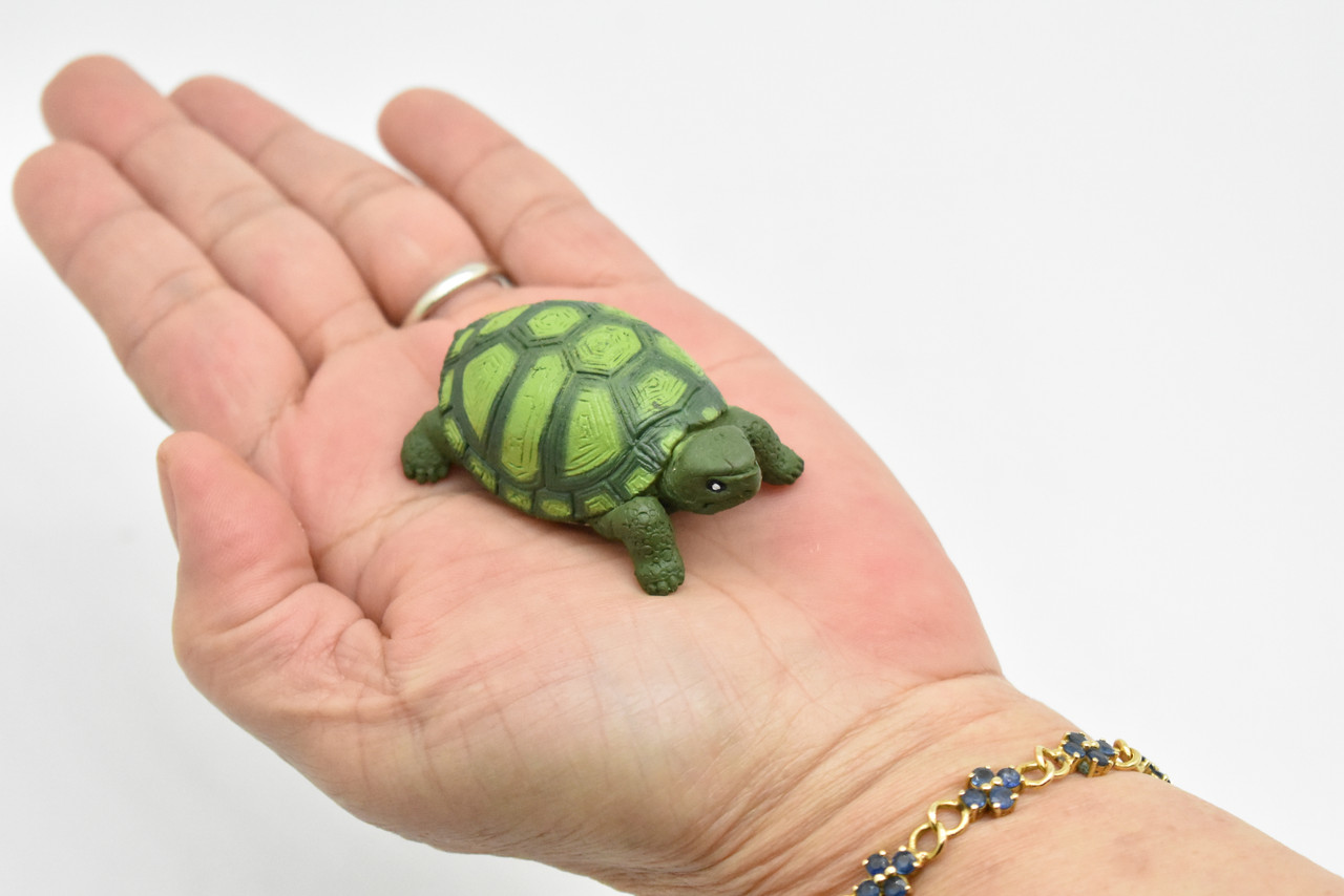 Tortoise, Turtle, Green, Realistic, Plastic, Reptile Design, Educational, Hand Painted, Figure, Lifelike, Model, Replica, Gift    2 Inches.