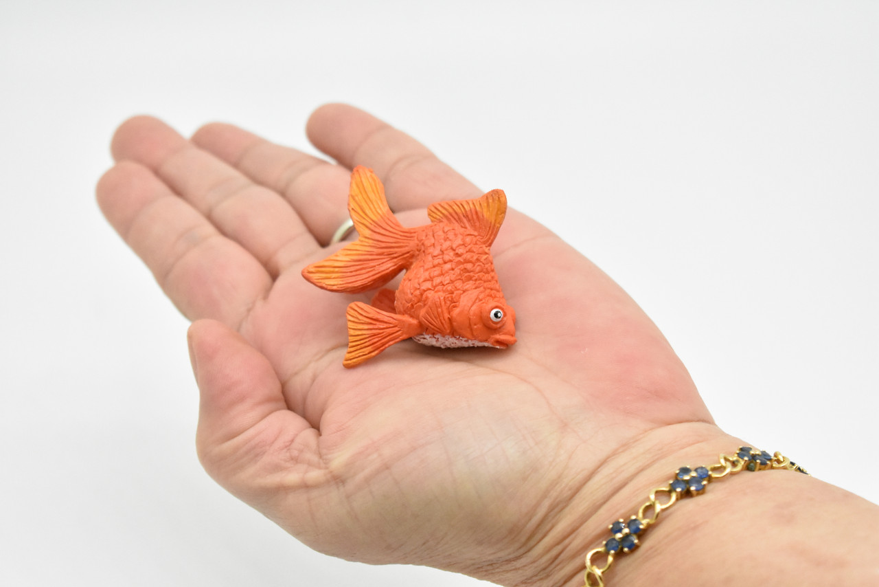 Goldfish, Fantail, Realistic, Plastic, Fish Design, Educational, Hand Painted, Figure, Lifelike, Toy Model, Replica, Gift     2 Inches.