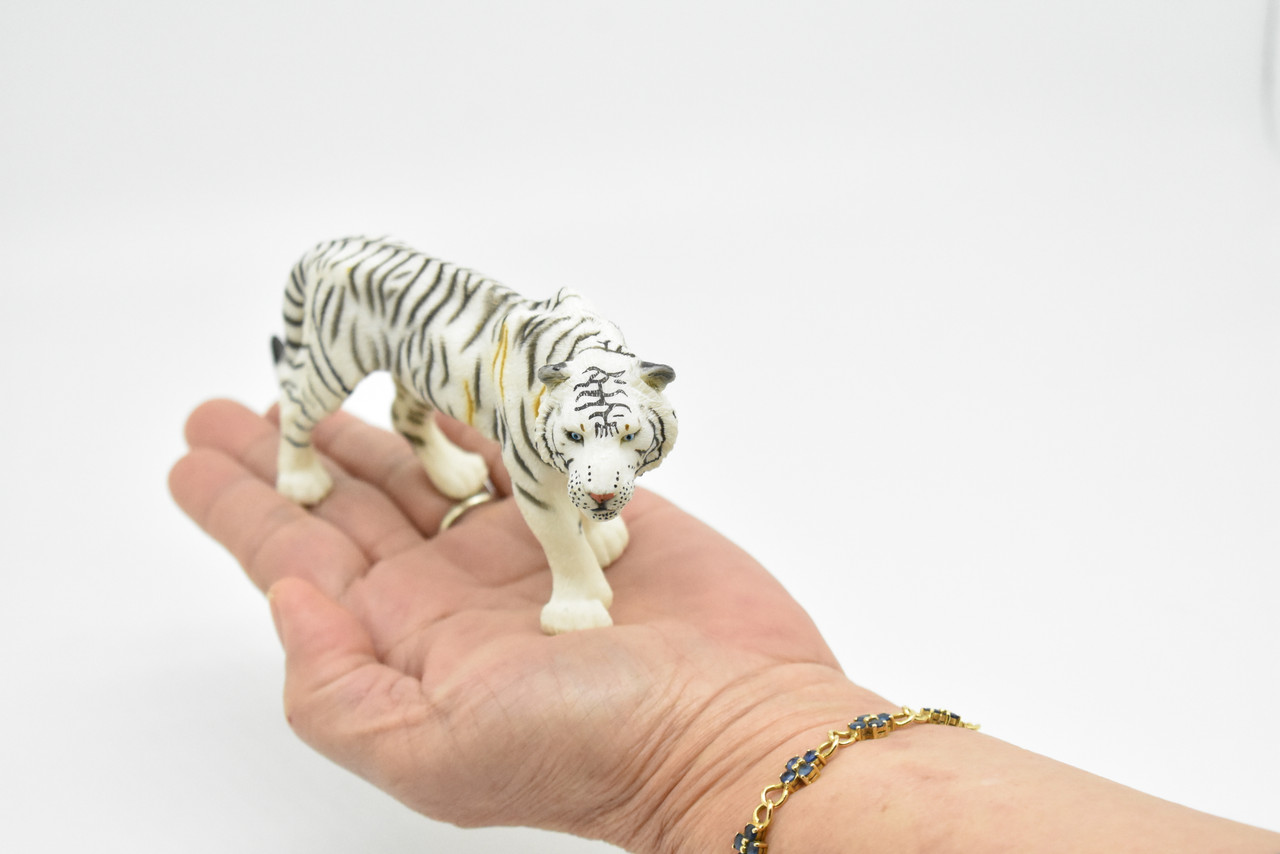 Tiger, White, Museum Quality, Realistic, Rubber, Animal Design, Educational, Hand Painted, Cat Figure, Lifelike, Model, Figurine, Replica, Gift,      6"        CWG245 B239