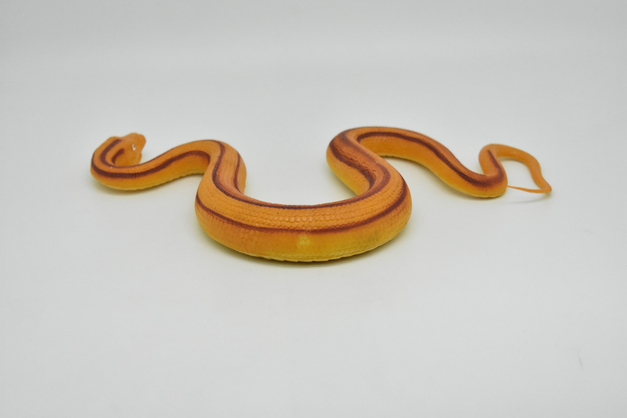 Snake, Rat Snake Toy, Orange, Red Stripes, Coied, Rubber Reptile, Educational, Realistic Hand Painted, Figure, Lifelike Model, Figurine, Replica, Gift,     12"       F3584 B492