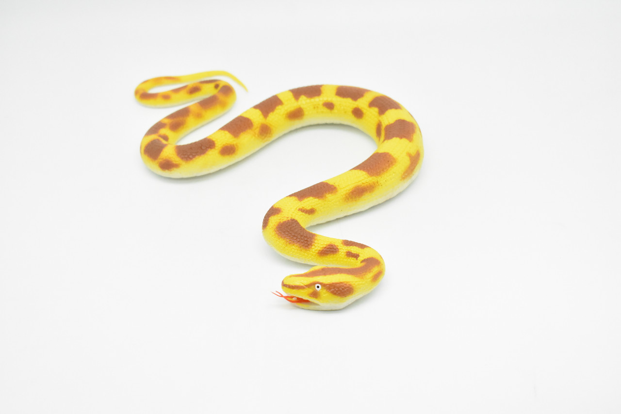 Snake, Yellow Python Snake Toy, Burmese Python, Coied, Rubber Reptile, Educational, Realistic Hand Painted, Figure, Lifelike Model, Figurine, Replica, Gift,       12"      F3588 B492